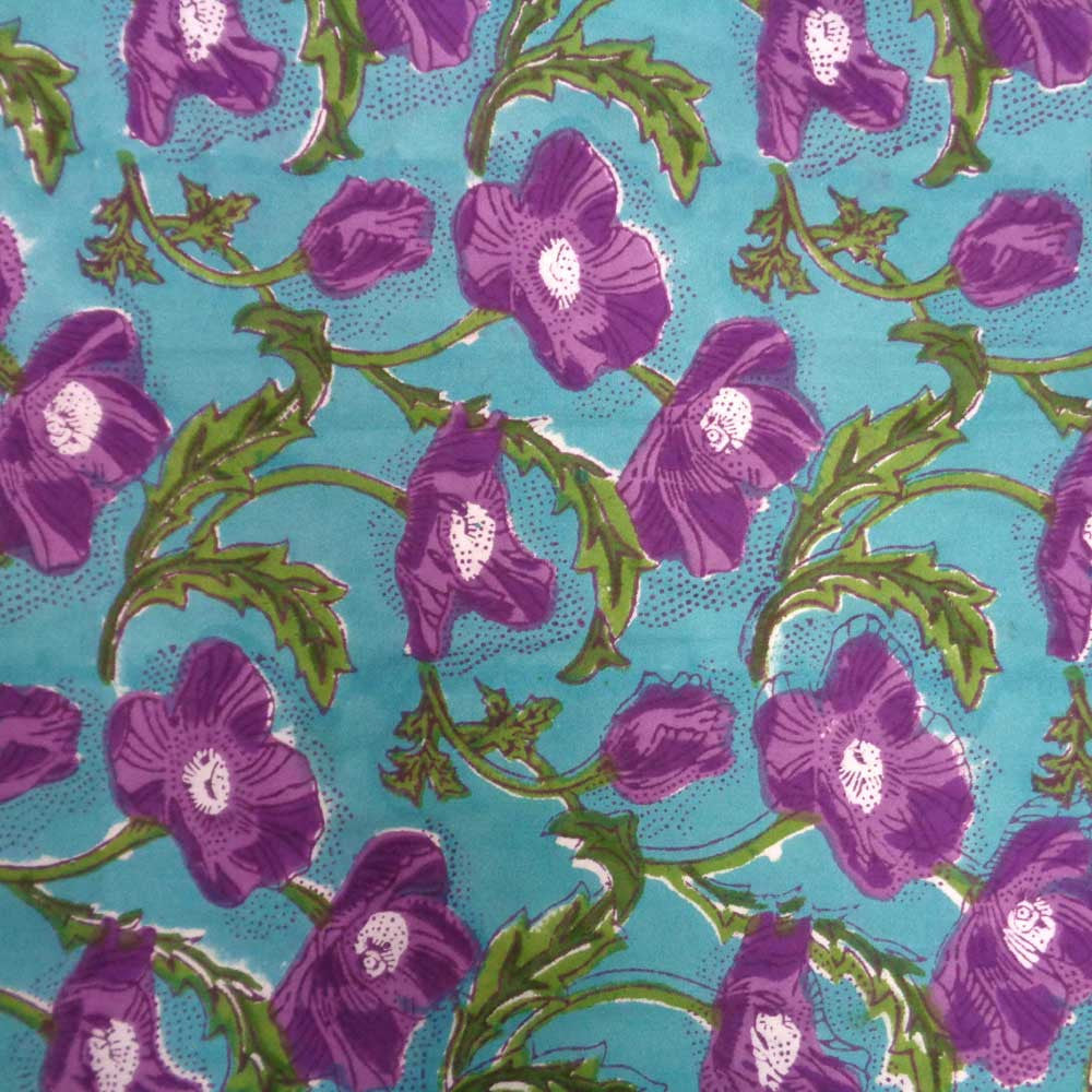 Hand Block Printed Cotton Tablecloth 150x220 | Purple Flower Gud 109171