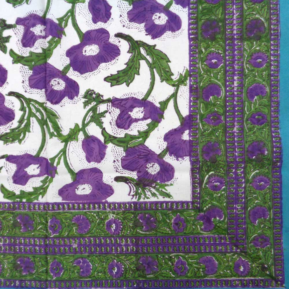 Hand Block Printed Cotton Tablecloth 150x220 | Purple Flower Open 105191