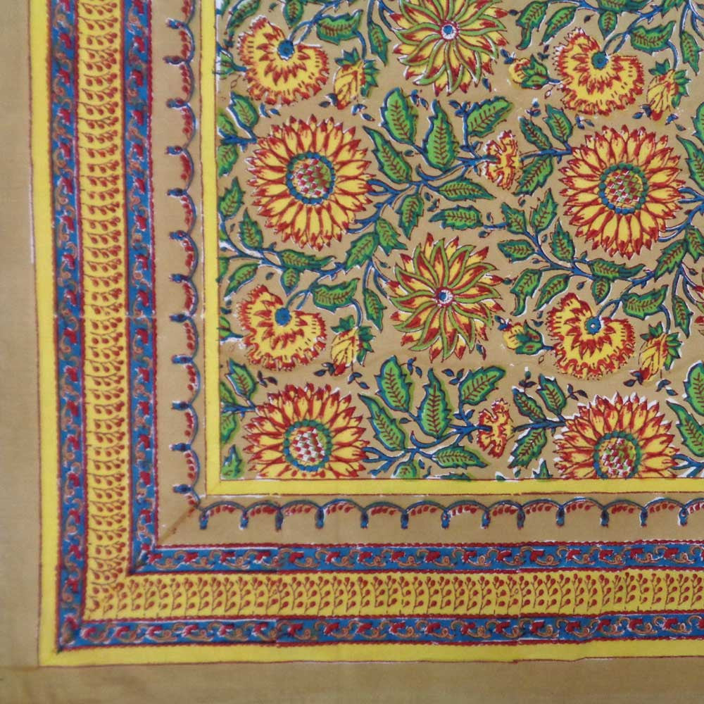 Hand Block Printed Cotton Tablecloth 150x220 | Surajmukhi Canary Gud 102383