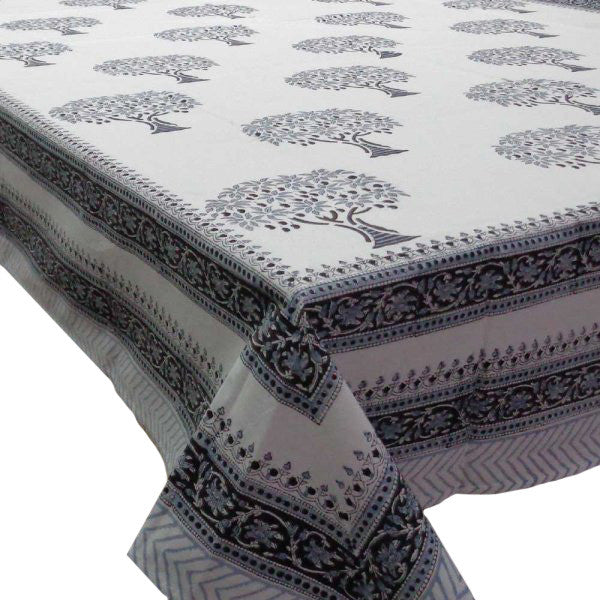 Hand Block Printed Cotton Tablecloth 150x220 | Upwan Grey 109113