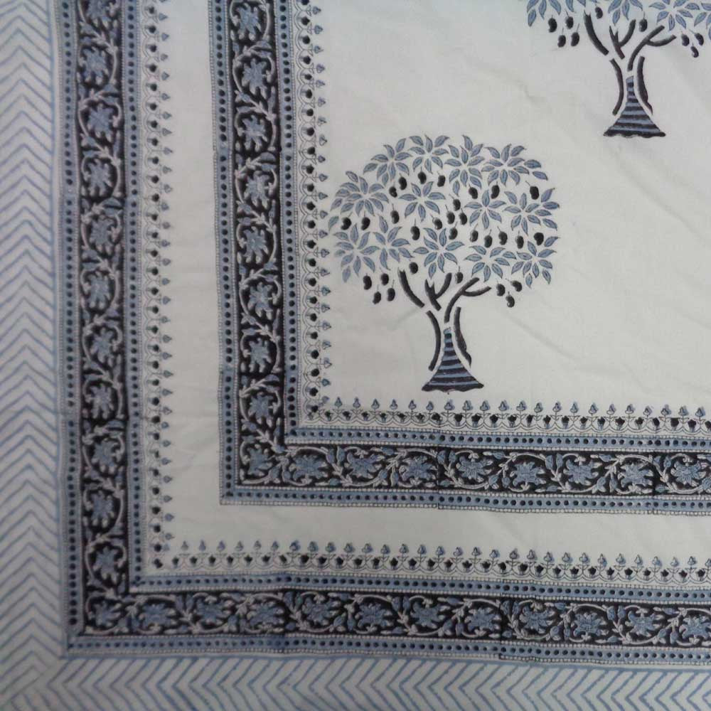 Hand Block Printed Cotton Tablecloth 150x220 | Upwan Grey 109113