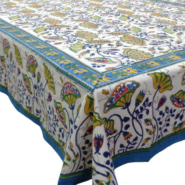 Hand Block Printed Cotton Tablecloth 150x220 | Waterlily Multi 108993