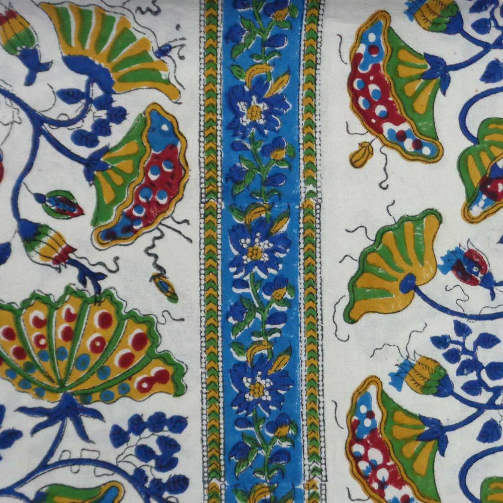 Hand Block Printed Cotton Tablecloth 150x220 | Waterlily Multi 108993
