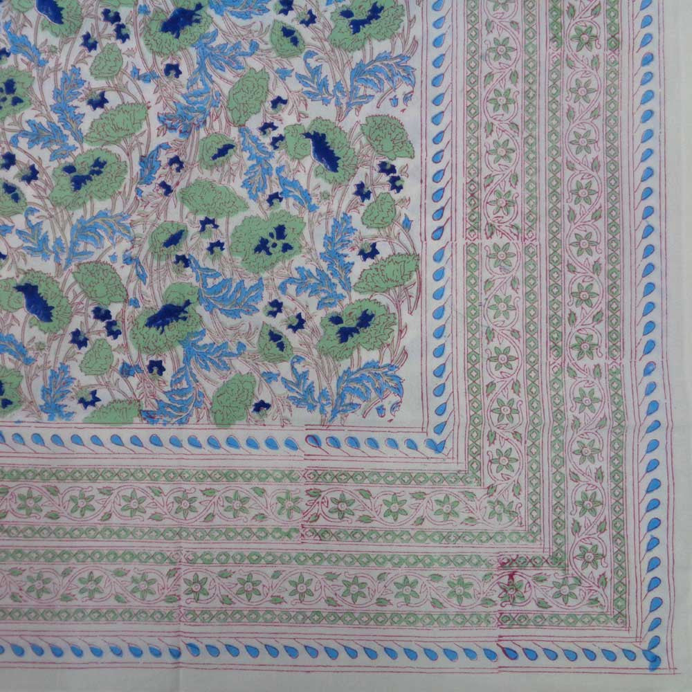 Hand Block Printed Cotton Tablecloth 150x220 cm | Bush Flower Green 103543
