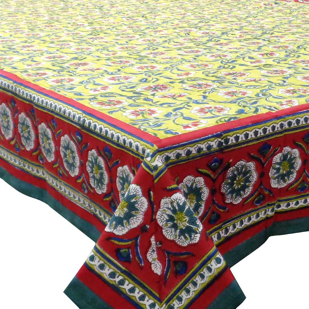 Hand Block Printed Cotton Tablecloth 150x220 cm | Chakri Green Gud 103695