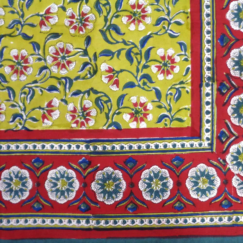Hand Block Printed Cotton Tablecloth 150x220 cm | Chakri Green Gud 103695