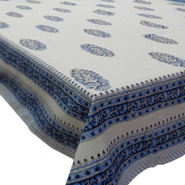 Hand Block Printed Cotton Tablecloth 150x220 cm | Chota Nila Phool 108986