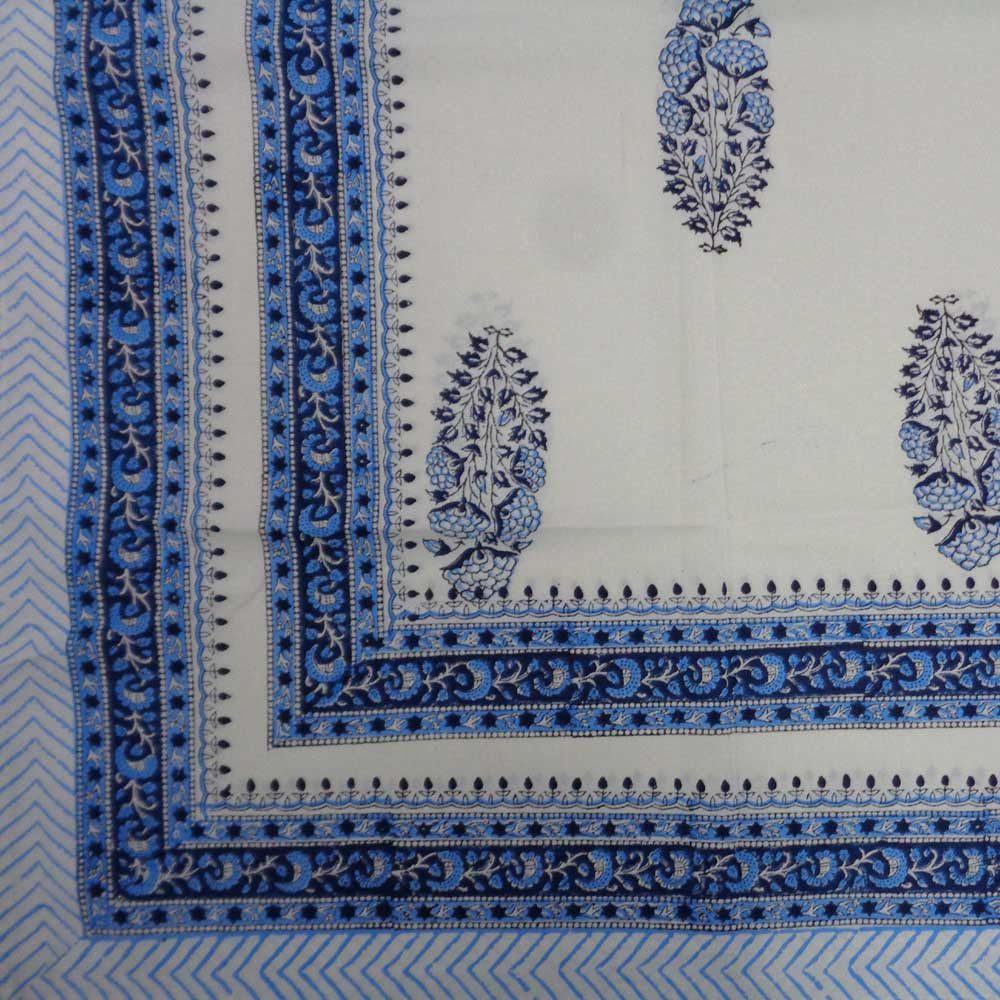 Hand Block Printed Cotton Tablecloth 150x220 cm | Chota Nila Phool 108986