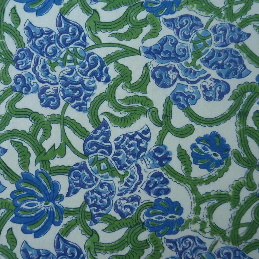 Hand Block Printed Cotton Tablecloth 150x220 cm | Daffodils Blue Open 109187