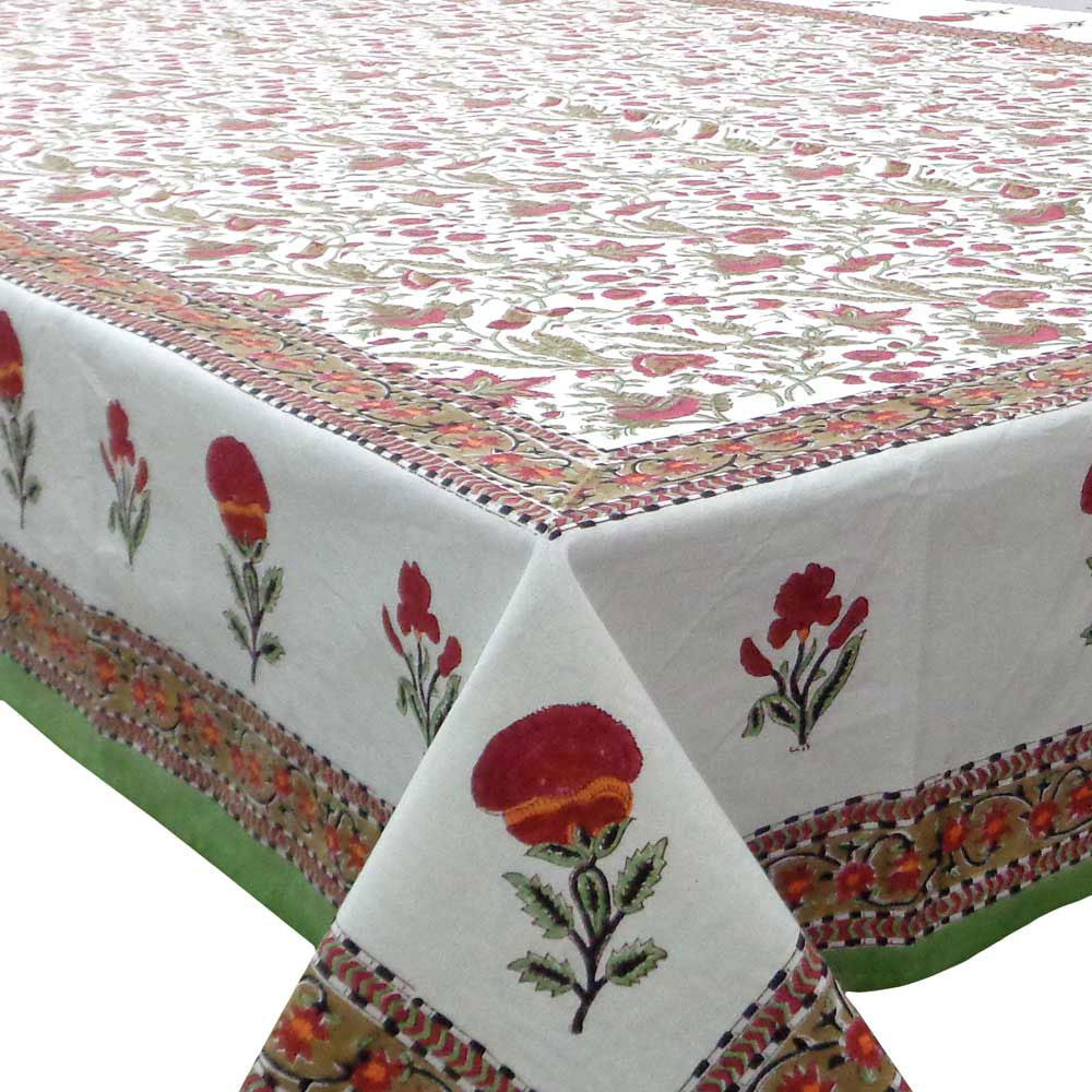Hand Block Printed Cotton Tablecloth 150x220 cm | Firoza Mauve 103642