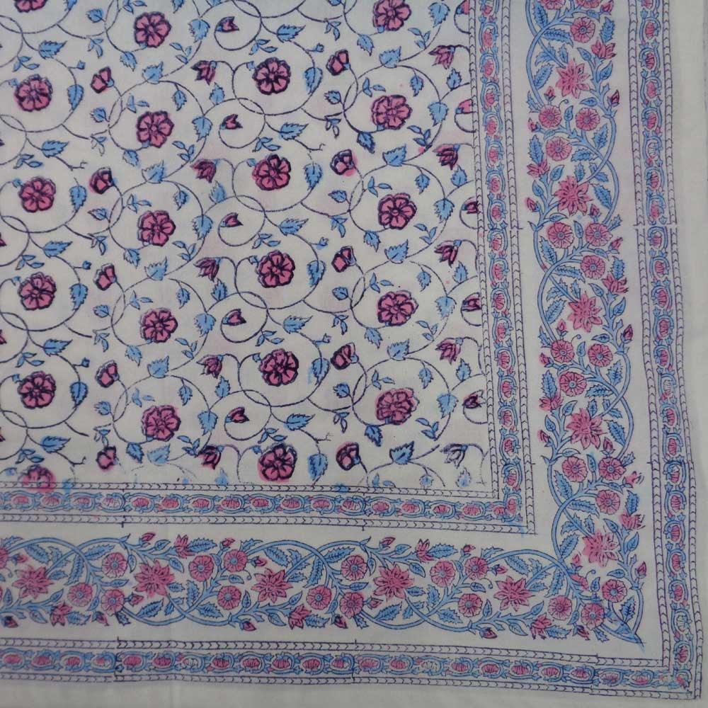 Hand Block Printed Cotton Tablecloth 150x220 cm | Floral Kali Pink 103554