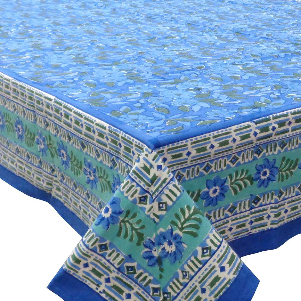 Hand Block Printed Cotton Tablecloth 150x220 cm | Flower Bush Marina 103712