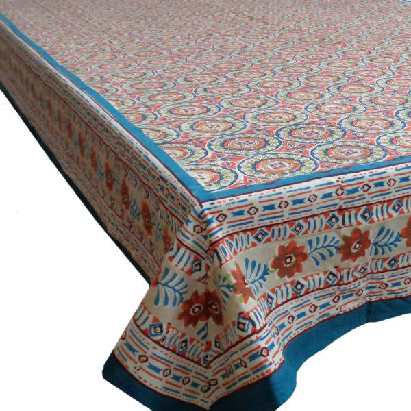 Hand Block Printed Cotton Tablecloth 150x220 cm | Gola Chokri Gud 3429