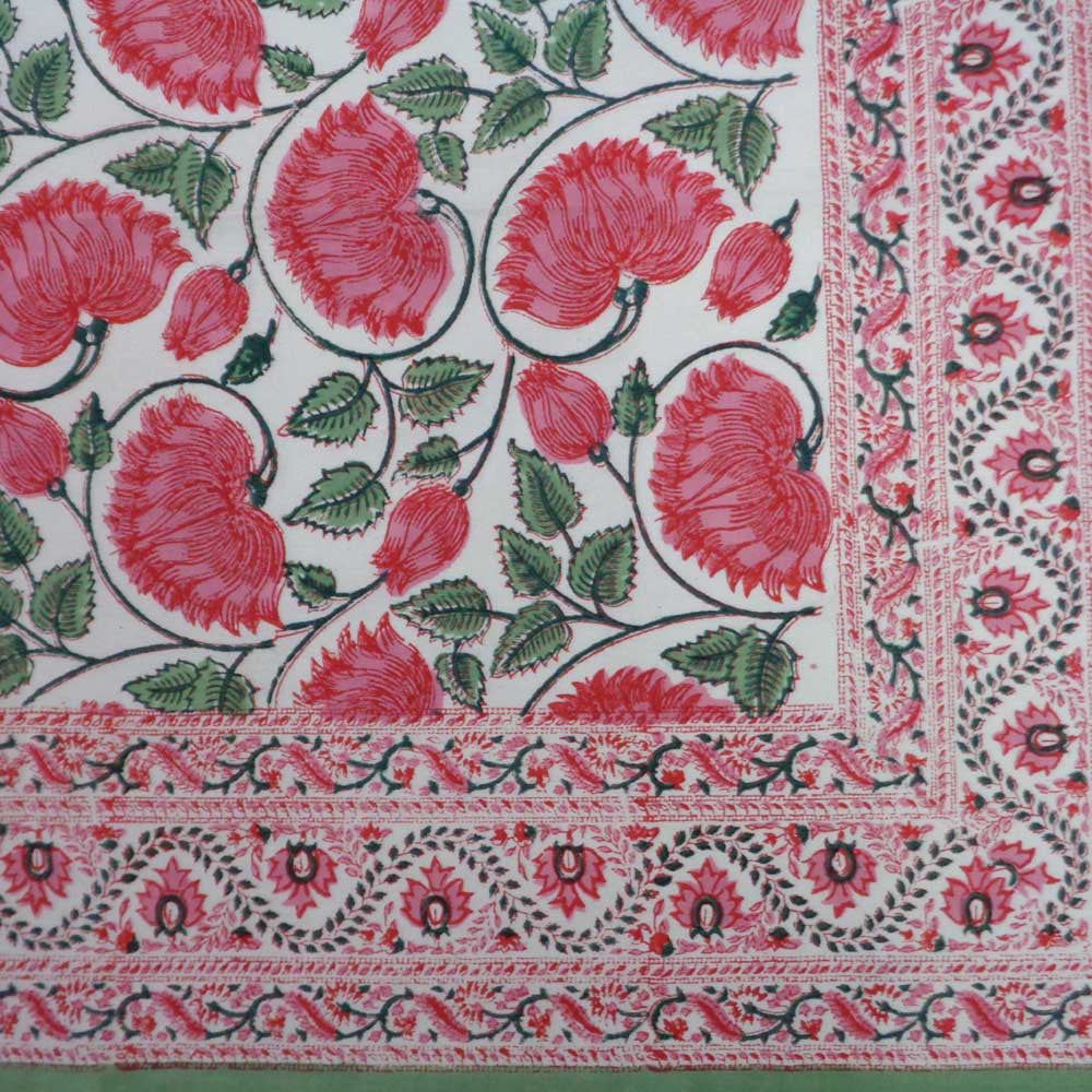 Hand Block Printed Cotton Tablecloth 150x220 cm | Kamal Gulabi Open 103739
