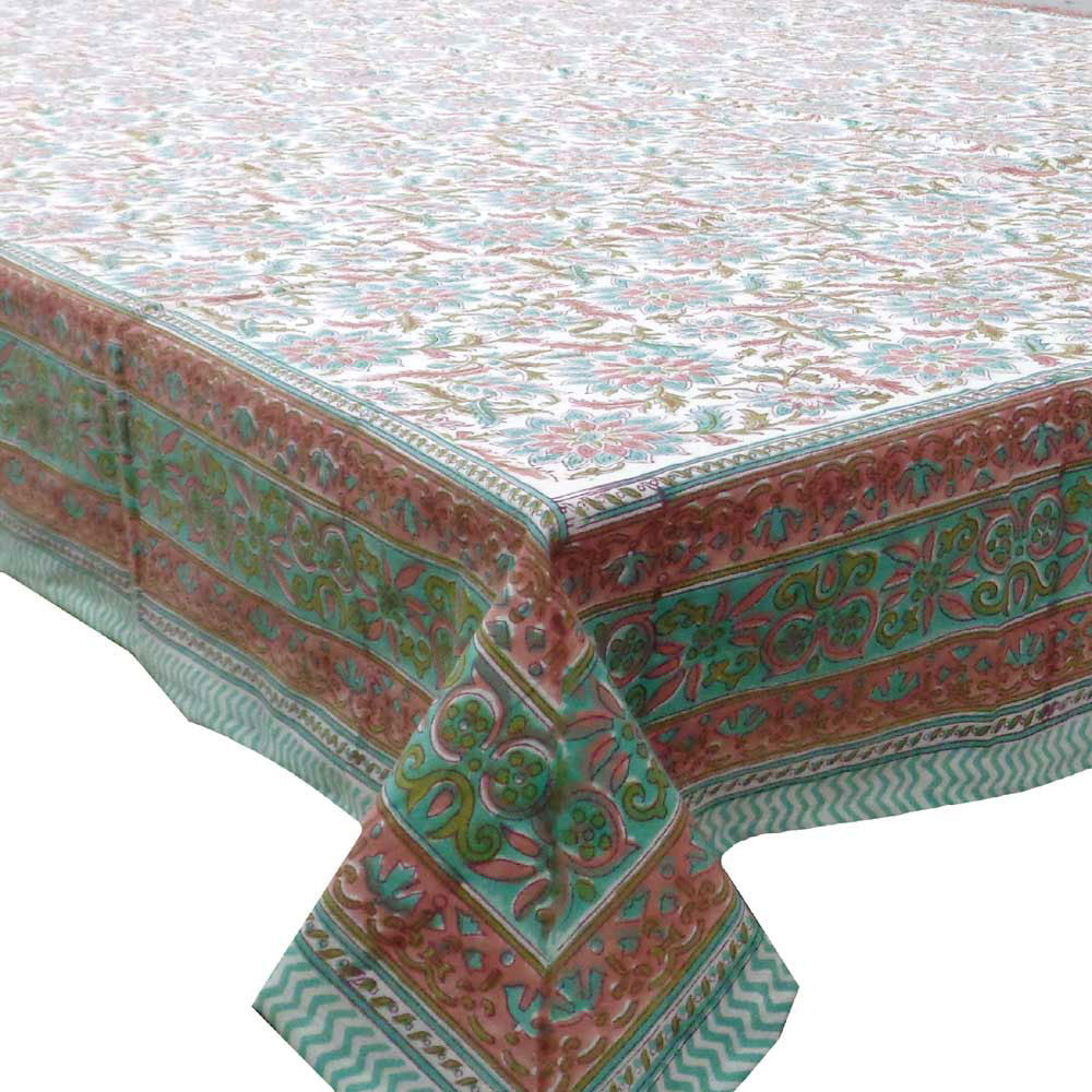 Hand Block Printed Cotton Tablecloth 150x220 cm | Madhubala Redwood 103536