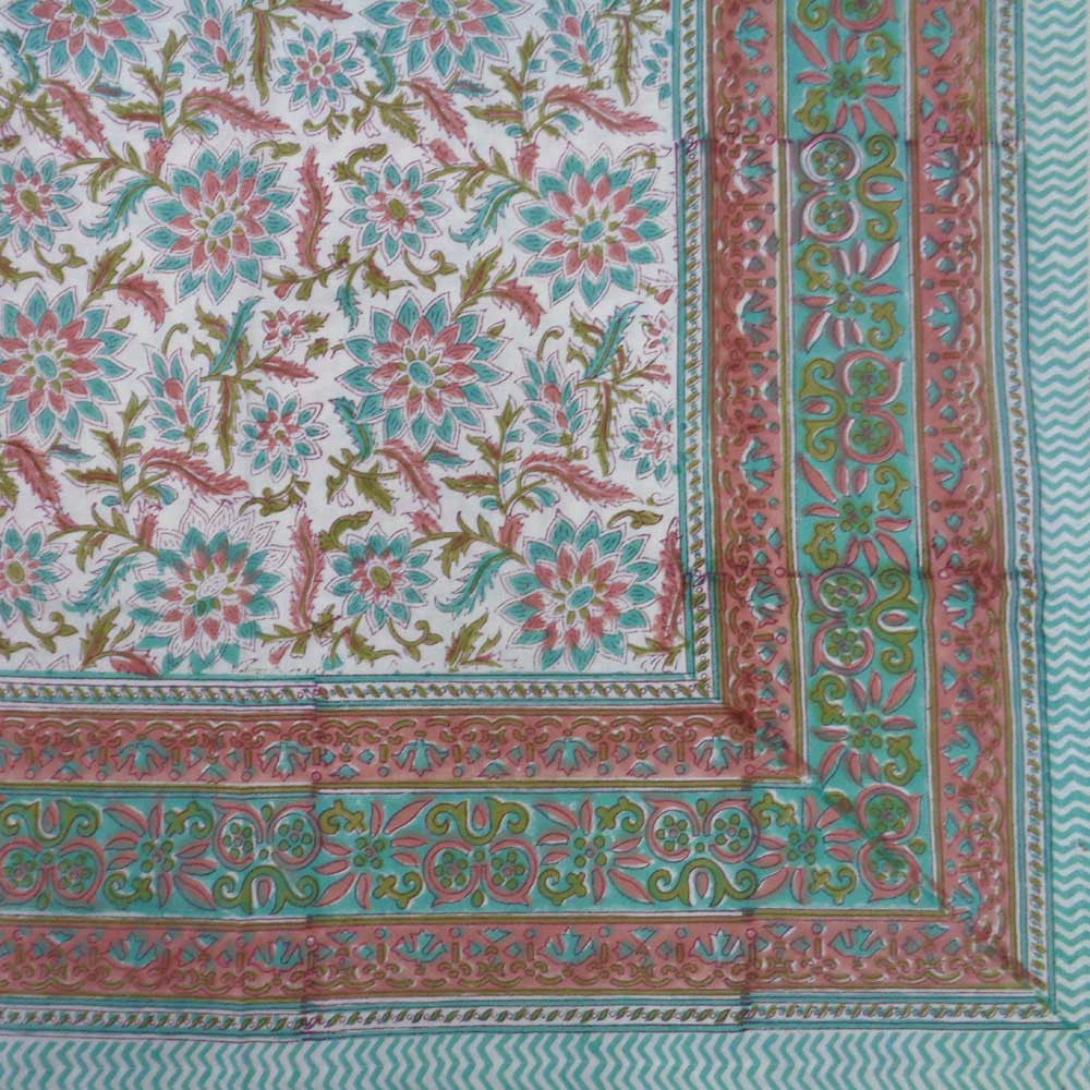 Hand Block Printed Cotton Tablecloth 150x220 cm | Madhubala Redwood 103536