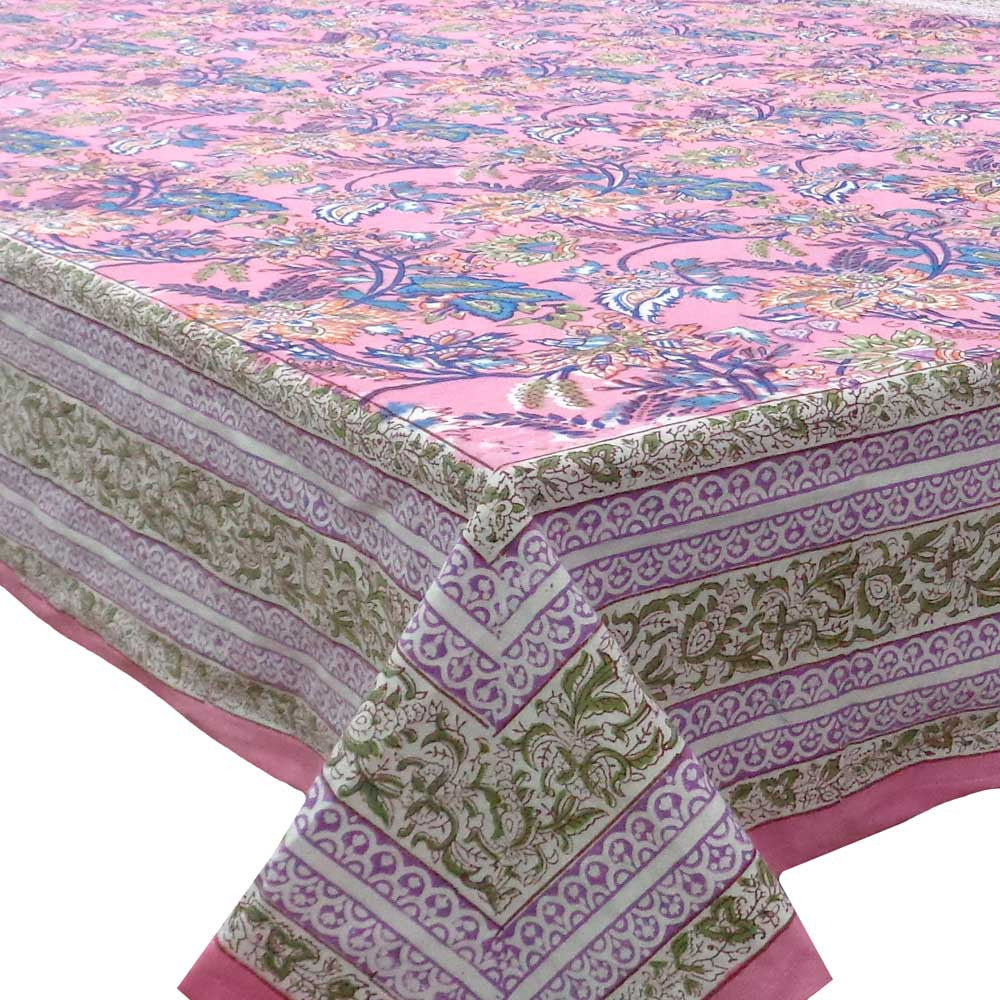 Hand Block Printed Cotton Tablecloth 150x220 cm | Misty Pink Gud 103650