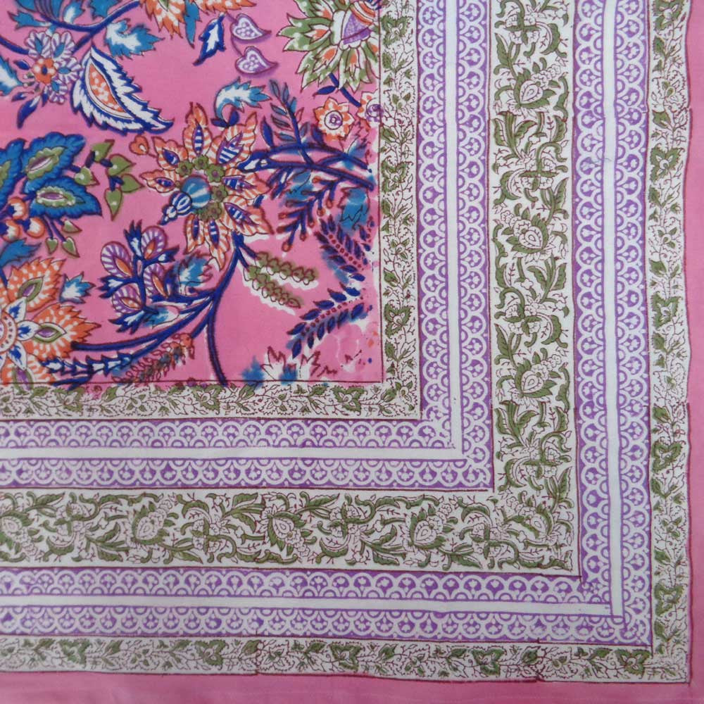 Hand Block Printed Cotton Tablecloth 150x220 cm | Misty Pink Gud 103650