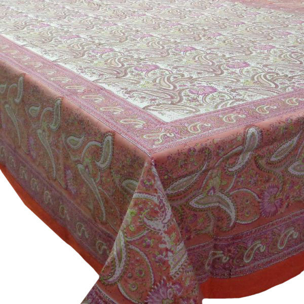 Hand Block Printed Cotton Tablecloth 150x220 cm | Paisley Delight Pink 109143