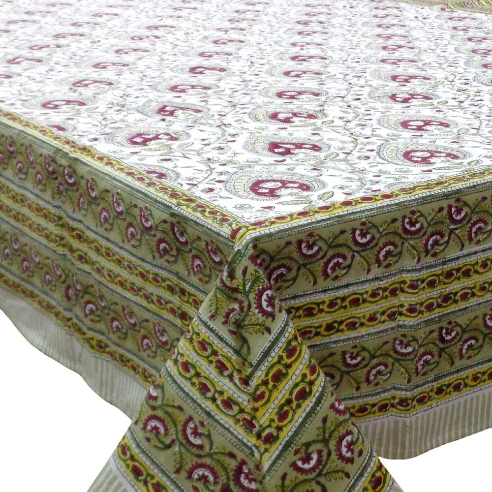 Hand Block Printed Cotton Tablecloth 150x220 cm | Pan Leaf Rose Brown 103729