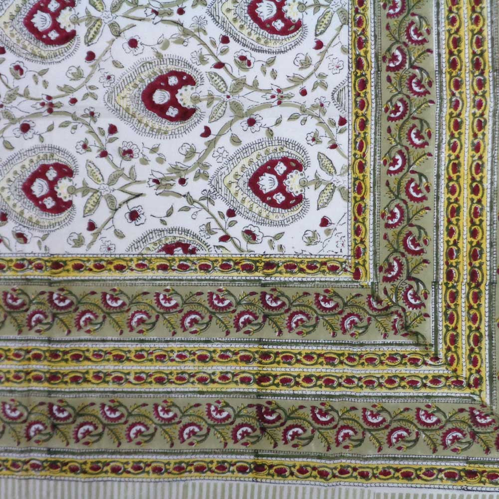 Hand Block Printed Cotton Tablecloth 150x220 cm | Pan Leaf Rose Brown 103729