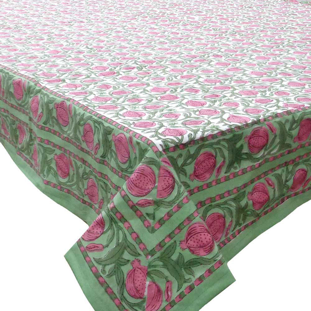 Hand Block Printed Cotton Tablecloth 150x220 cm | Poppy Flower 103623