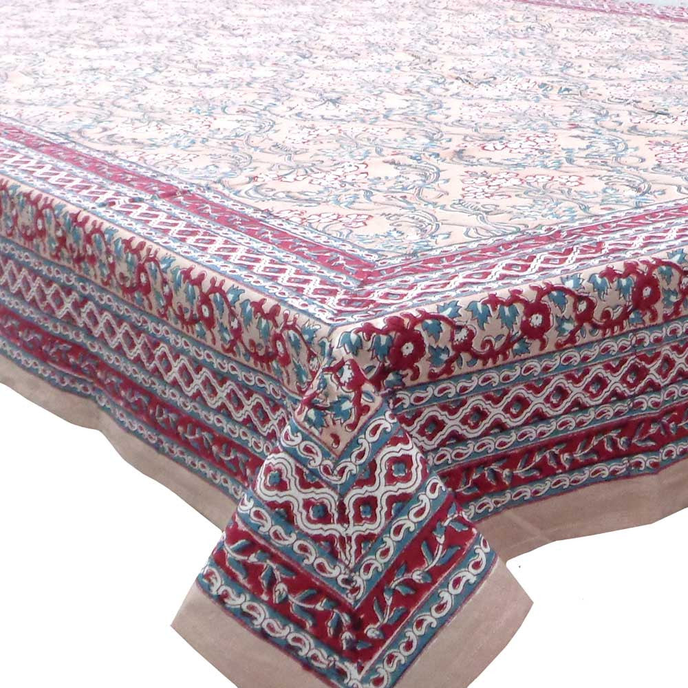 Hand Block Printed Cotton Tablecloth 150x220 cm | Raat Ki Rani Gud 104158