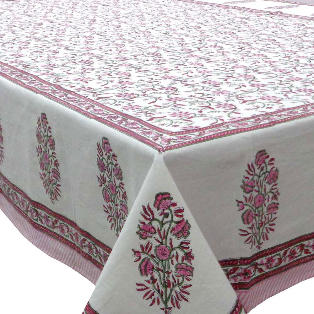 Hand Block Printed Cotton Tablecloth 150x220 cm | Ragini Pink 206140