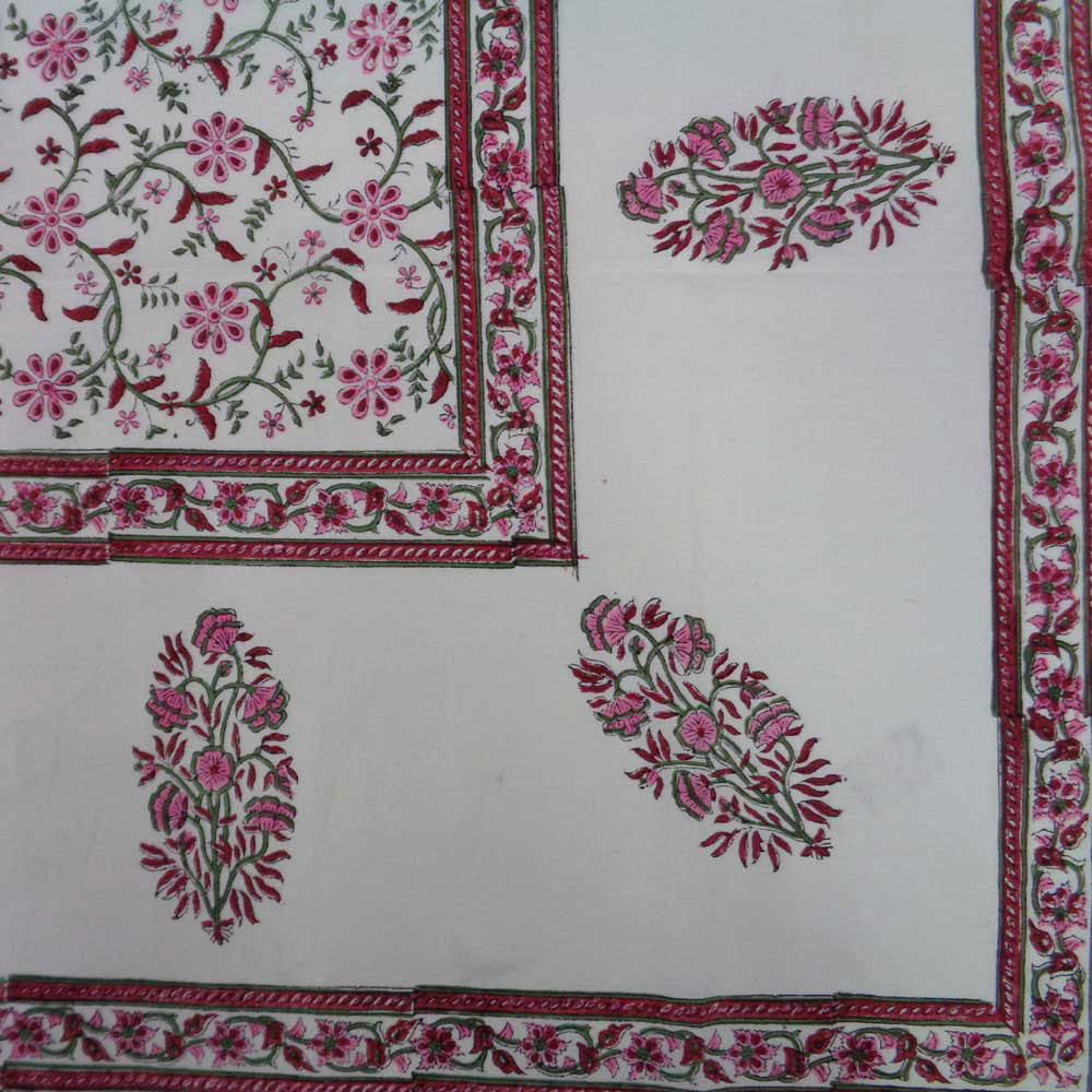 Hand Block Printed Cotton Tablecloth 150x220 cm | Ragini Pink 206140