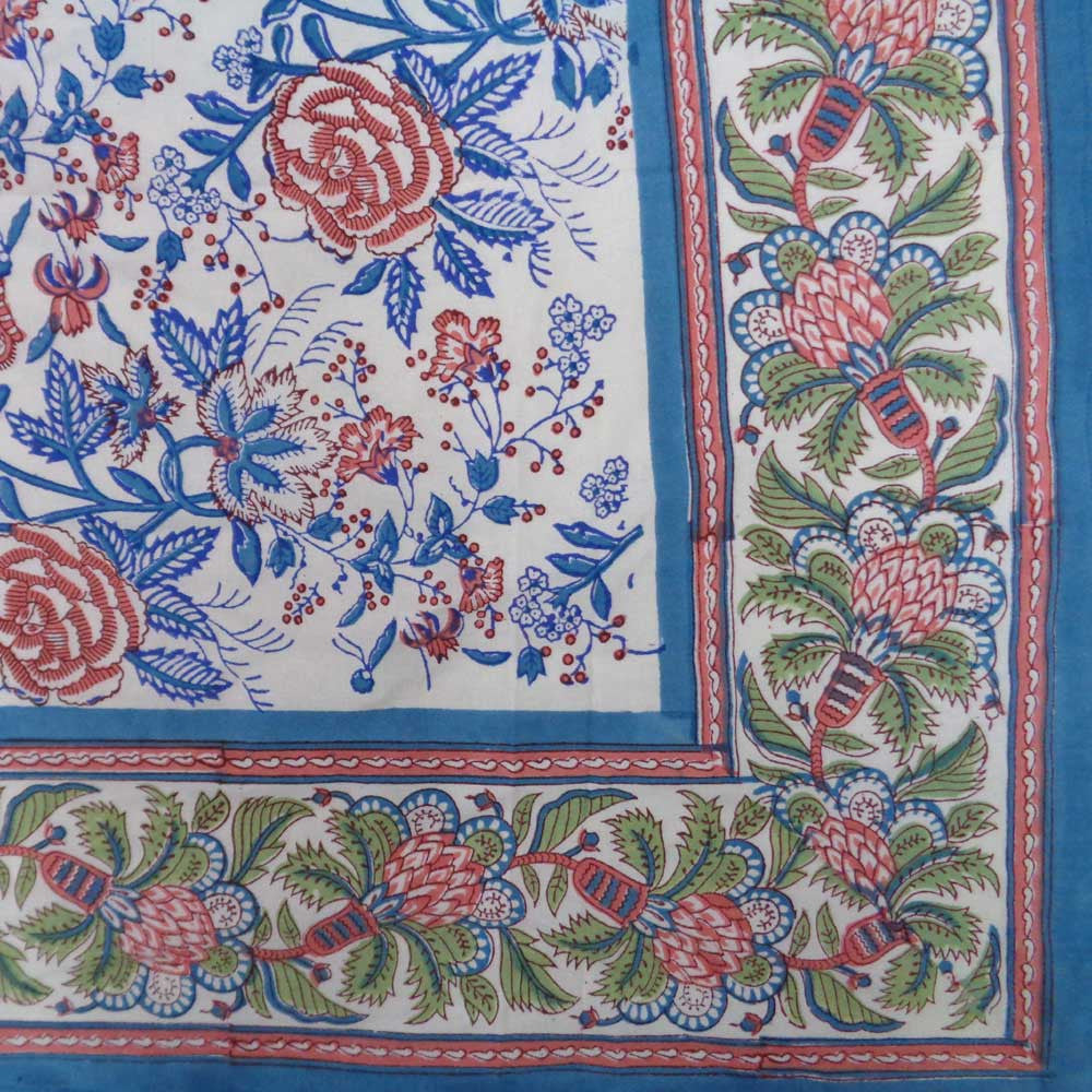 Hand Block Printed Cotton Tablecloth 150x220 cm | Rose Green Open 103629