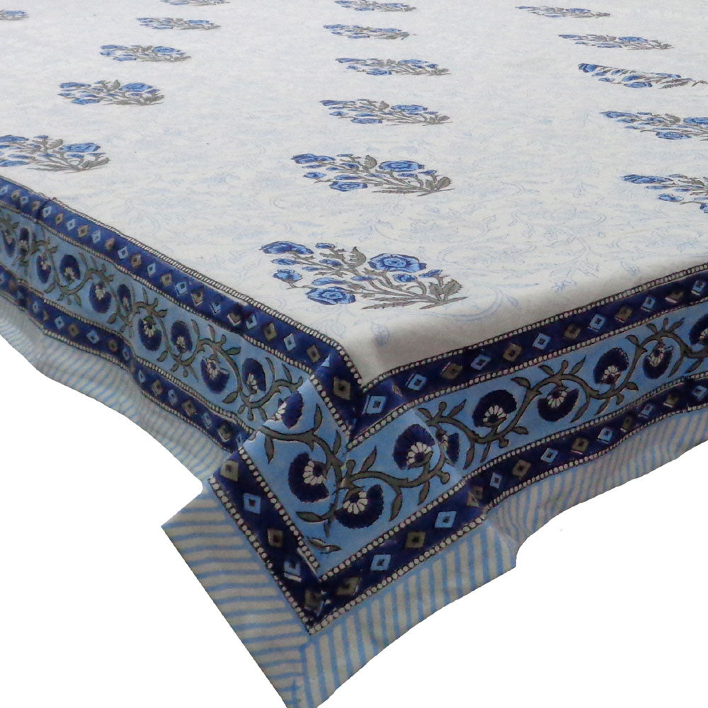 Hand Block Printed Cotton Tablecloth 150x220 cm | Teen Phool Nila 103570