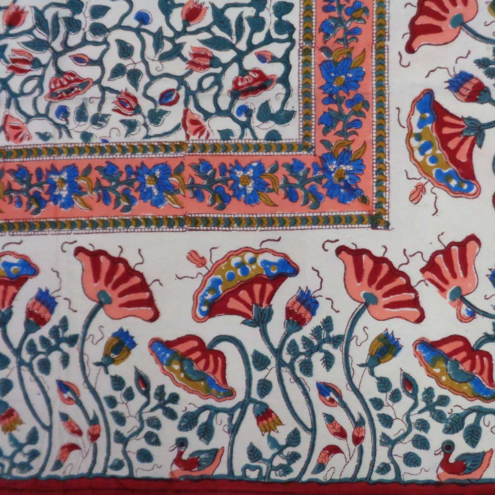 Hand Block Printed Cotton Tablecloth 150x220 cm | Waterlily Red Jaal 103731