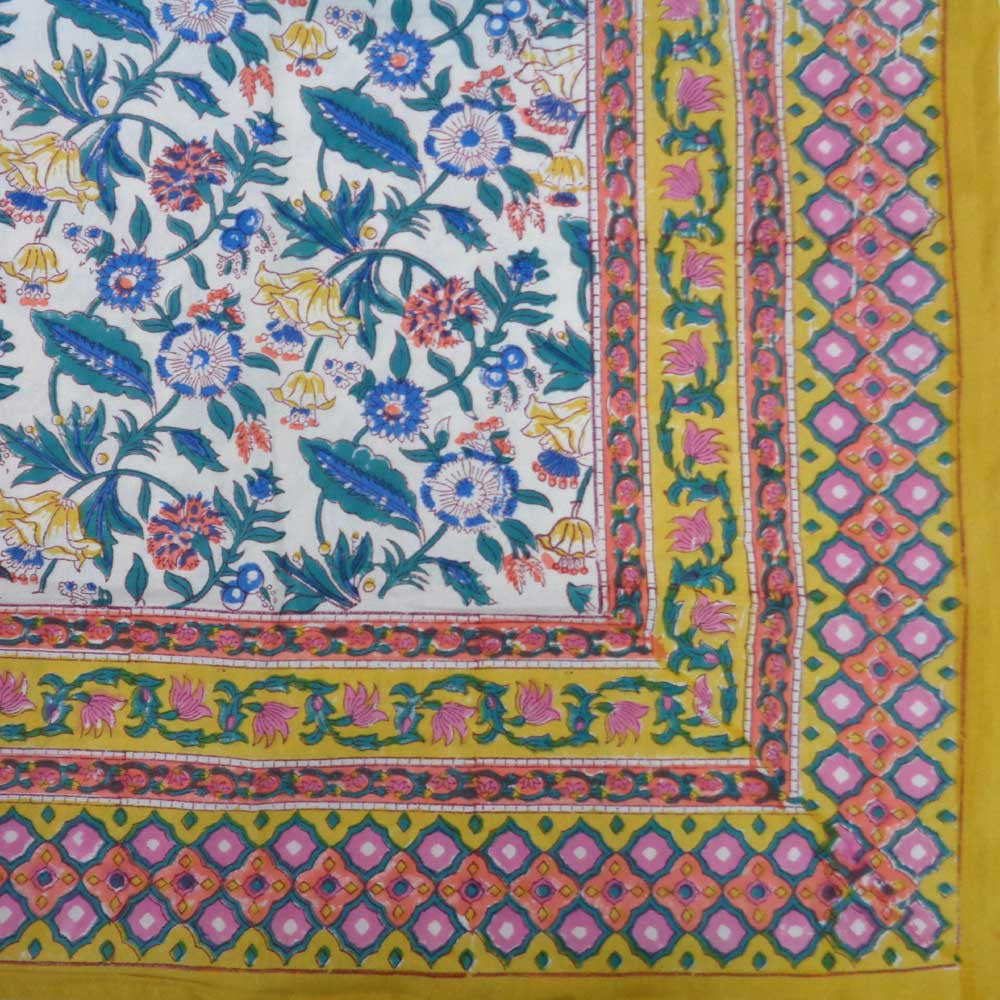 Hand Block Printed Cotton Tablecloth 150x220 cm | Wild Flower Canary Yellow 202201
