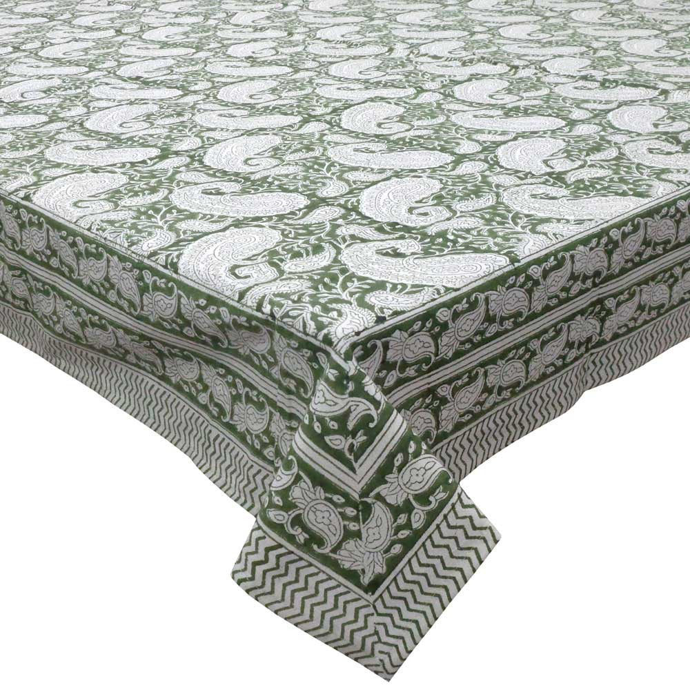 Hand Block Printed Cotton Tablecloth 150x220 cms | Ambi Shale Green Gud 203290
