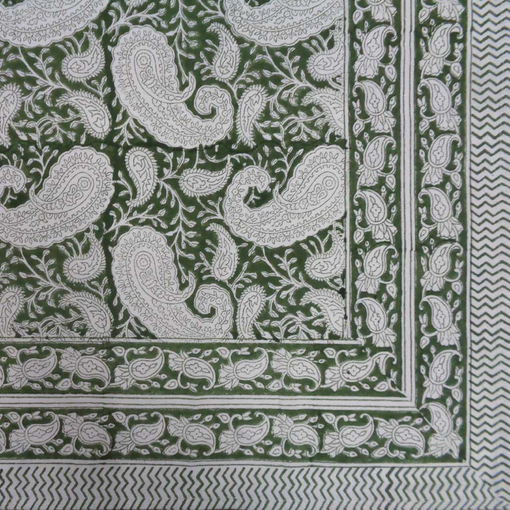 Hand Block Printed Cotton Tablecloth 150x220 cms | Ambi Shale Green Gud 203290