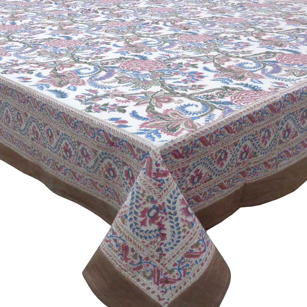 Hand Block Printed Cotton Tablecloth 150x220 cms | Bela Maroon Open 203234