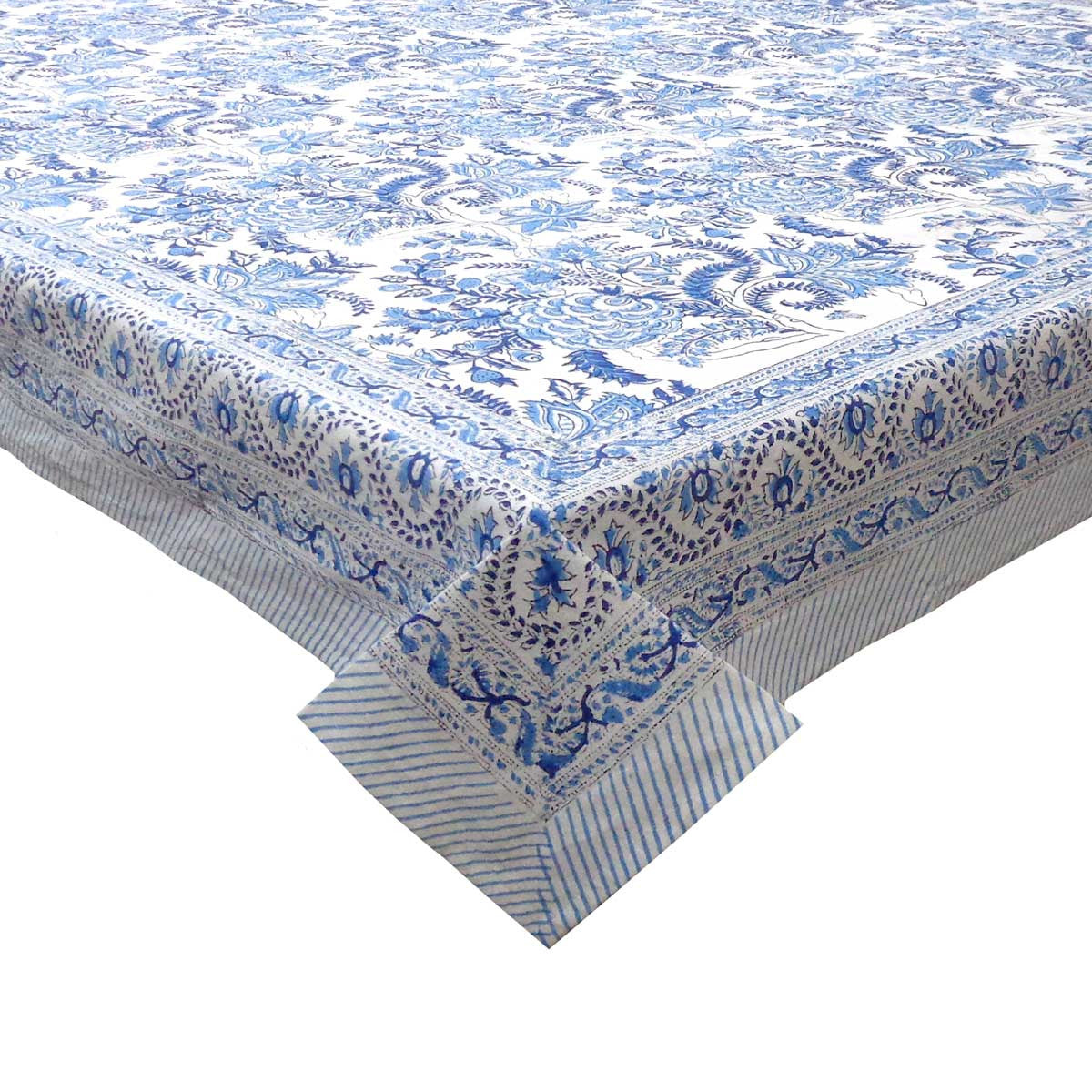 Hand Block Printed Cotton Tablecloth 150x220 cms | Bela Palace Blue 601088