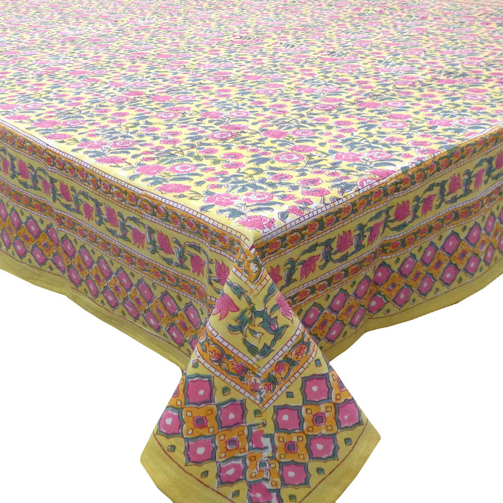 Hand Block Printed Cotton Tablecloth 150x220 cms | Bhare Pile Phool 102376