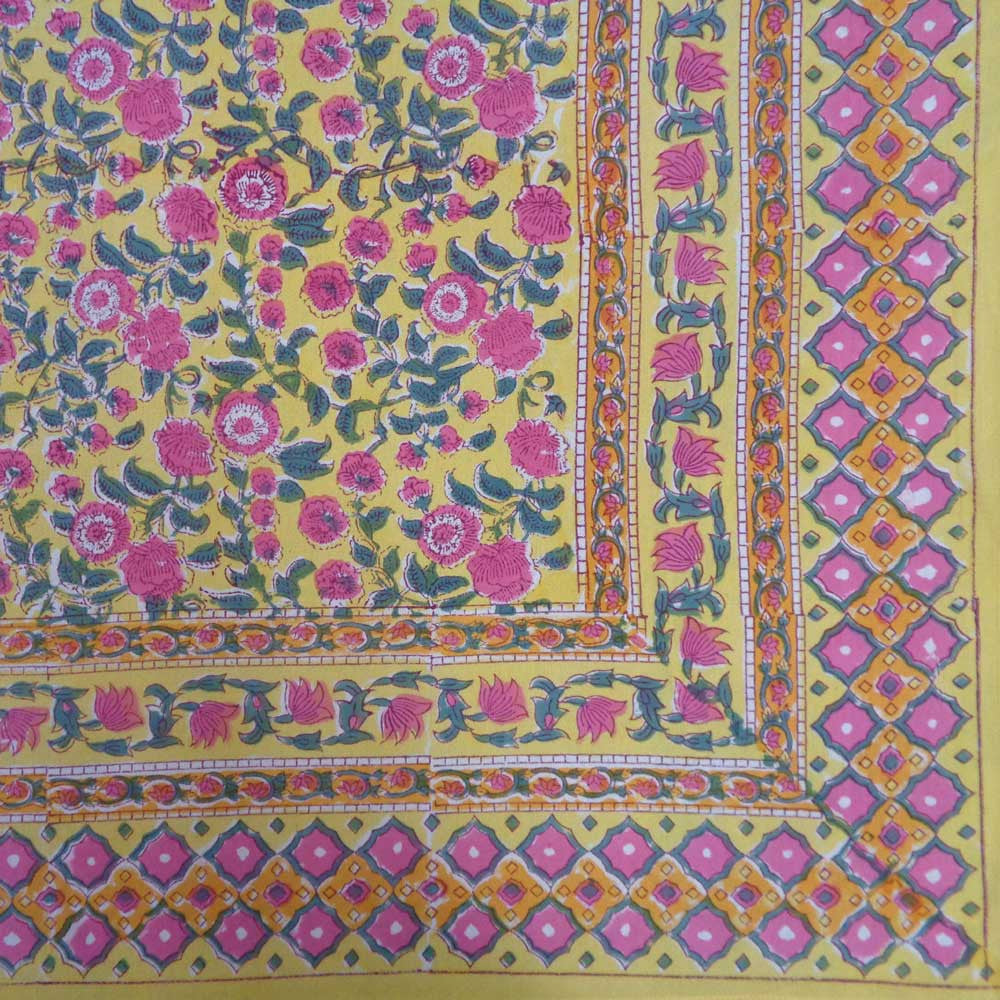 Hand Block Printed Cotton Tablecloth 150x220 cms | Bhare Pile Phool 102376