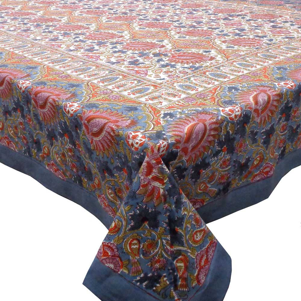Hand Block Printed Cotton Tablecloth 150x220 cms | Bird Of Paradise Open 204059