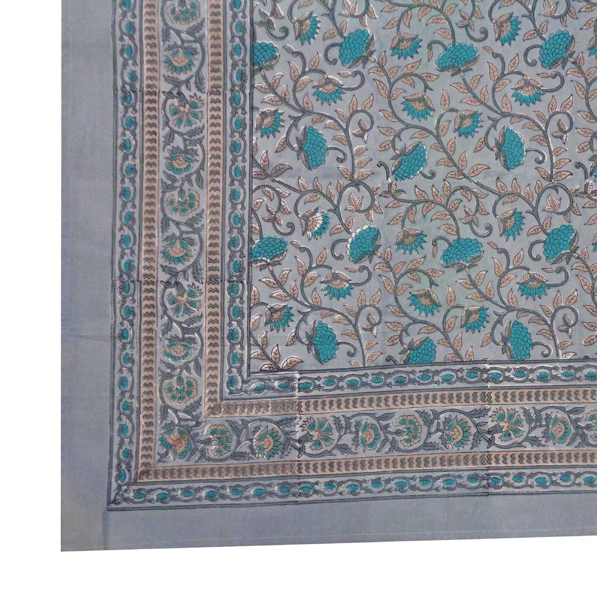 Hand Block Printed Cotton Tablecloth 150x220 cms | Blue Flower Gud 801419
