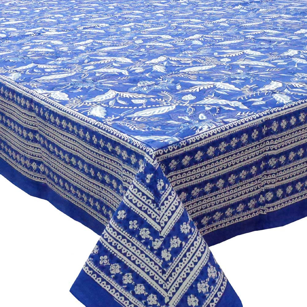 Hand Block Printed Cotton Tablecloth 150x220 cms | Bossanova Blue Gud 100969