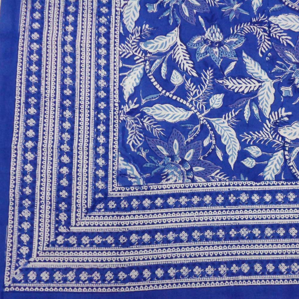 Hand Block Printed Cotton Tablecloth 150x220 cms | Bossanova Blue Gud 100969