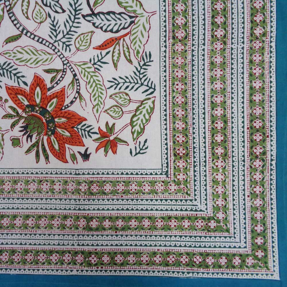 Hand Block Printed Cotton Tablecloth 150x220 cms | Bossanova Green Open 393938