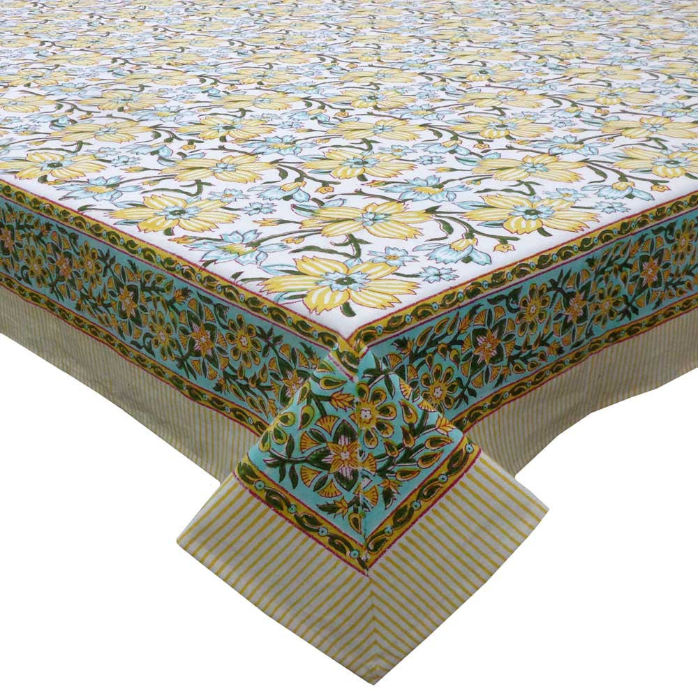 Hand Block Printed Cotton Tablecloth 150x220 cms | Champa Kali 204564