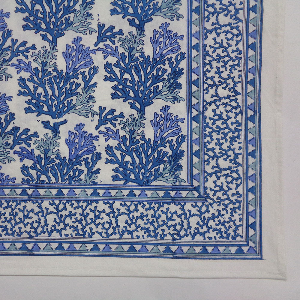 Hand Block Printed Cotton Tablecloth 150x220 cms | Coral Multi Blue 502087