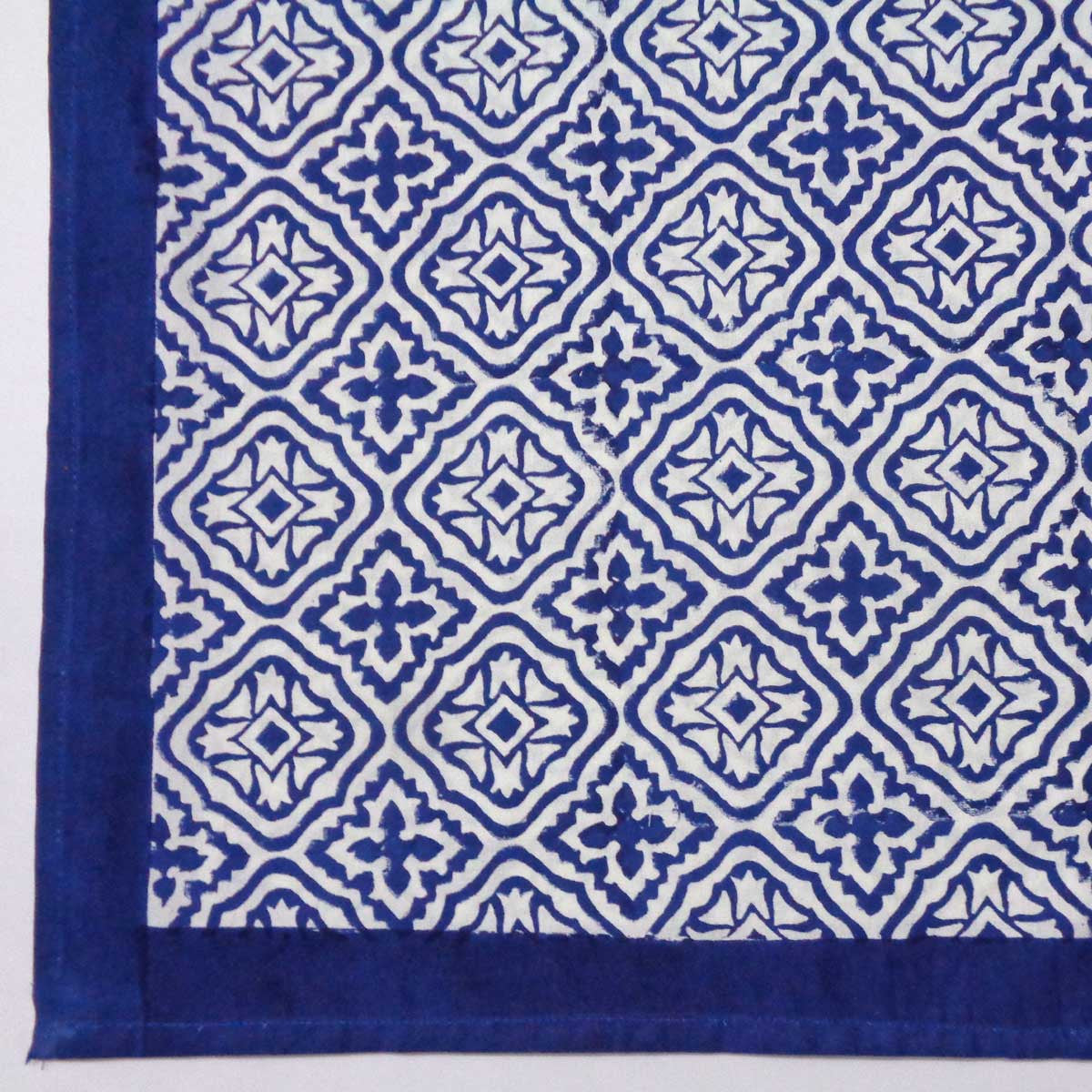 Hand Block Printed Cotton Tablecloth 150x220 cms | Cross Flower Blue 302287