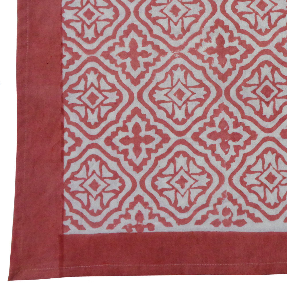Hand Block Printed Cotton Tablecloth 150x220 cms | Cross Flower Jaipur Pink 302338