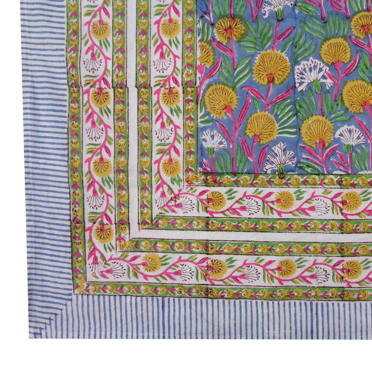 Hand Block Printed Cotton Tablecloth 150x220 cms | Dandilion Cornflower 605167