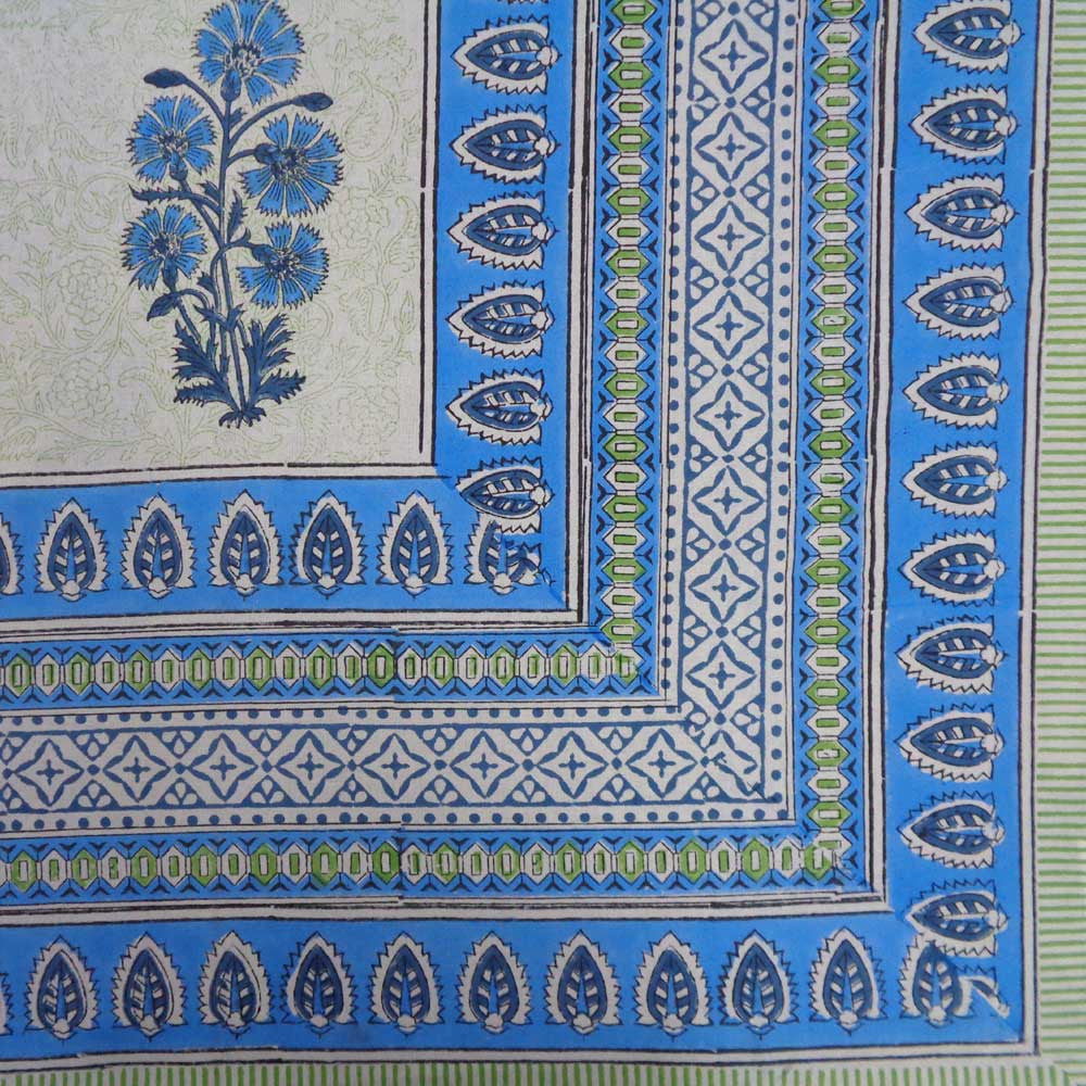 Hand Block Printed Cotton Tablecloth 150x220 cms | Desert Blossom Blue Boota Open 203171